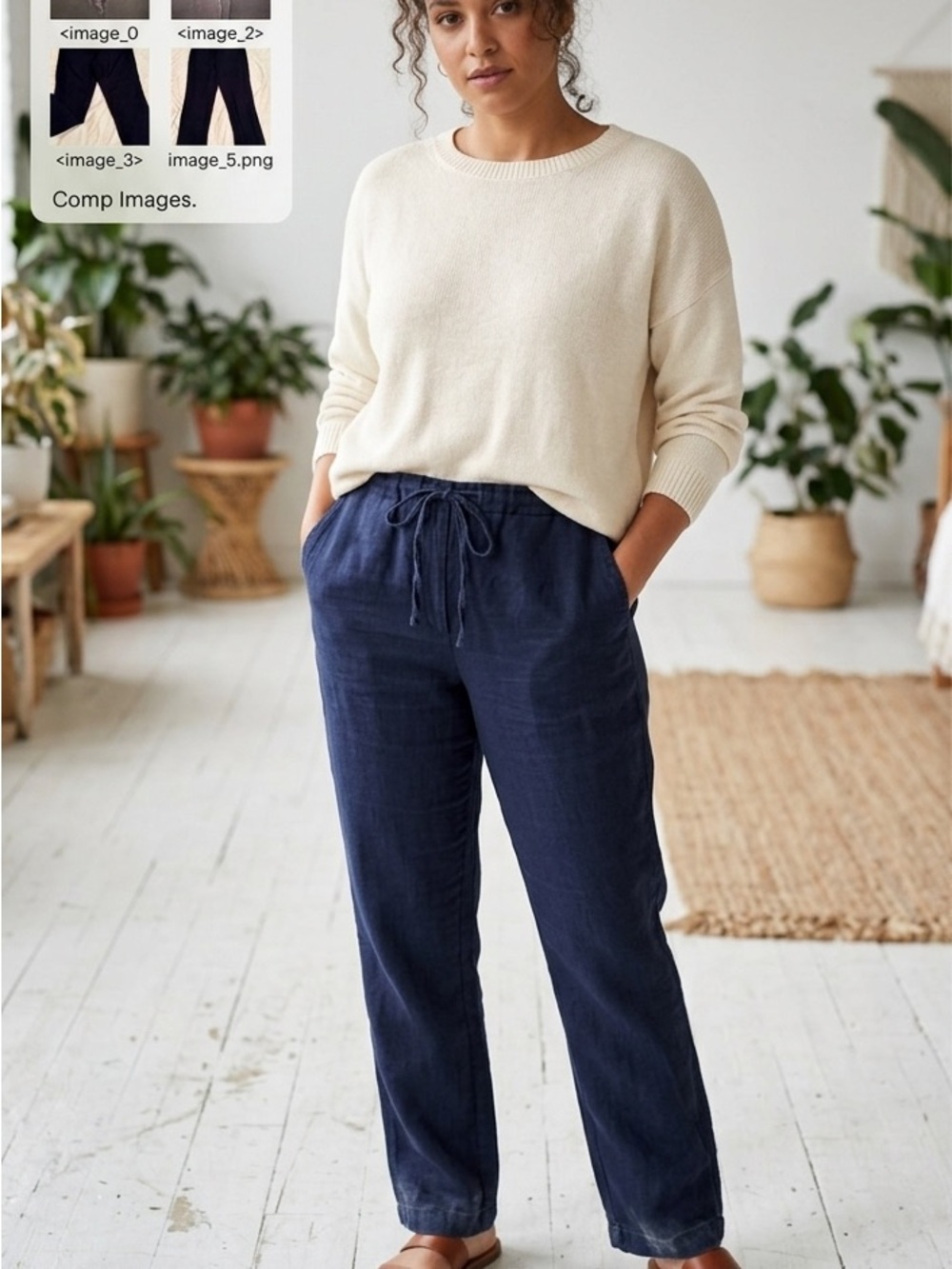 Talbots Vintage 100% Irish Linen Drawstring Trousers Navy Blue Size 6